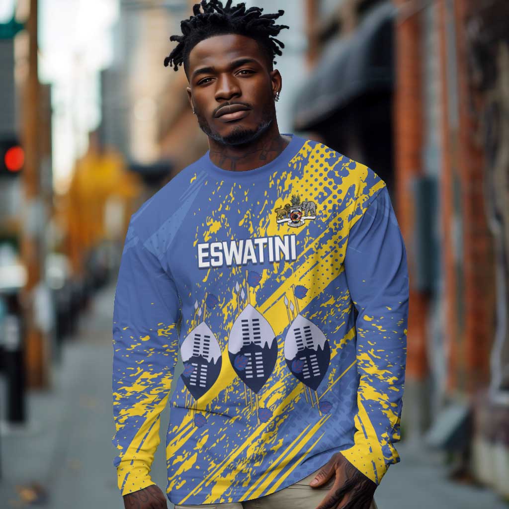 Eswatini Football Custom Long Sleeve Shirt Sihlangu Semnikati Blue - African Pride