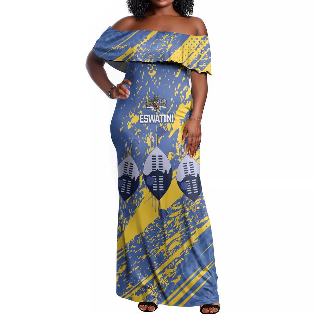 Eswatini Football Custom Off Shoulder Maxi Dress Sihlangu Semnikati Blue - African Pride