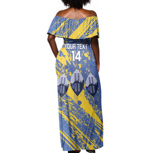 Eswatini Football Custom Off Shoulder Maxi Dress Sihlangu Semnikati Blue - African Pride