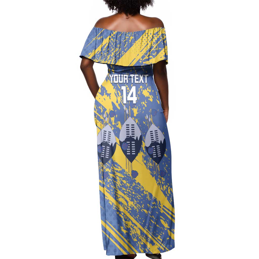 Eswatini Football Custom Off Shoulder Maxi Dress Sihlangu Semnikati Blue - African Pride