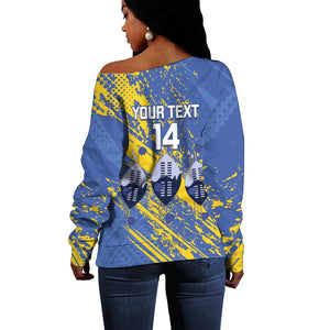 Eswatini Football Custom Off Shoulder Sweater Sihlangu Semnikati Blue - African Pride