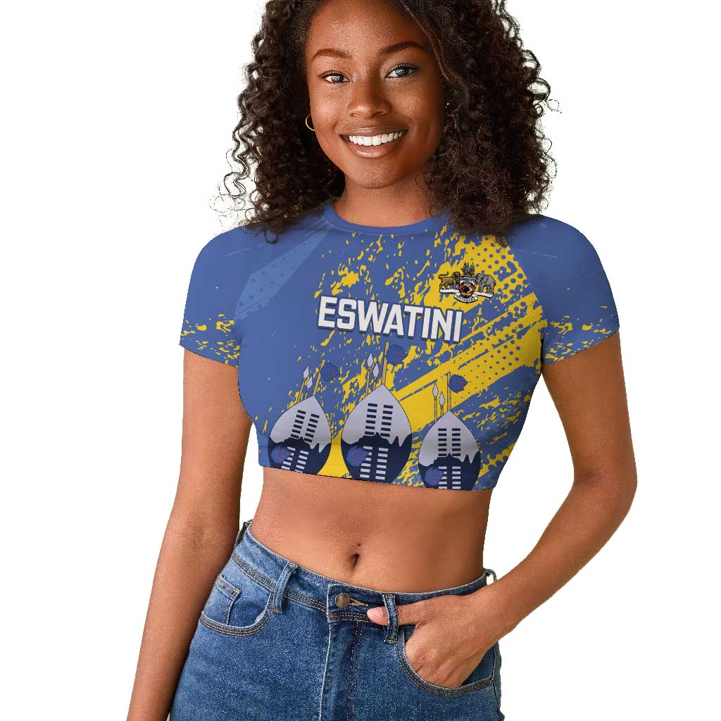 Eswatini Football Custom Raglan Cropped T shirt Sihlangu Semnikati Blue - African Pride