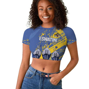 Eswatini Football Custom Raglan Cropped T shirt Sihlangu Semnikati Blue - African Pride