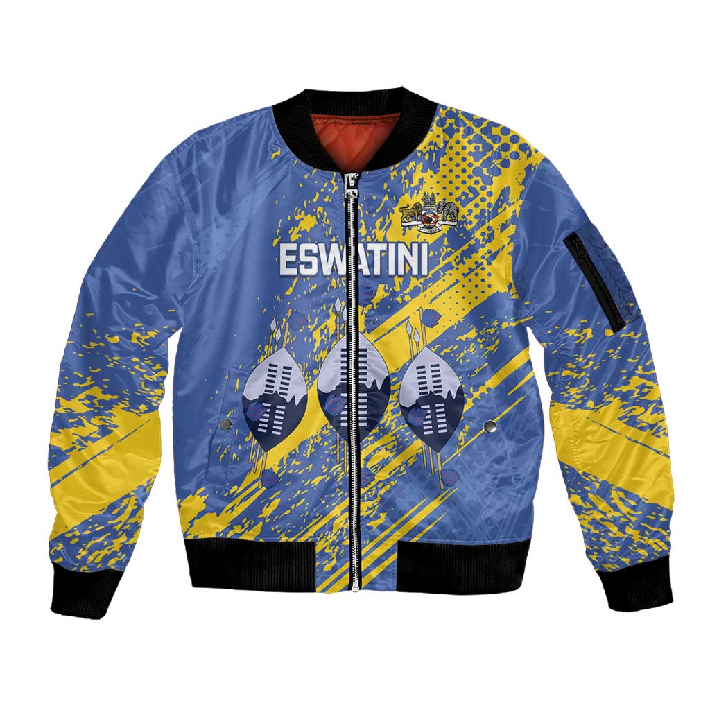 Eswatini Football Custom Sleeve Zip Bomber Jacket Sihlangu Semnikati Blue - African Pride
