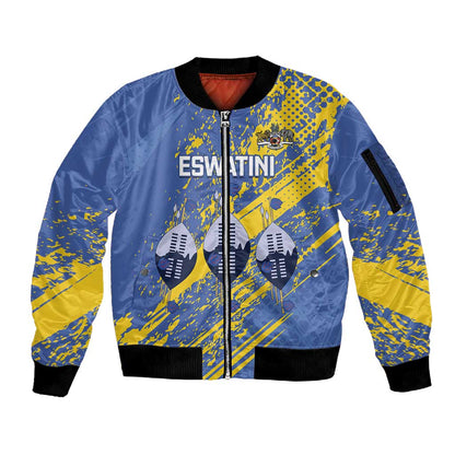 Eswatini Football Custom Sleeve Zip Bomber Jacket Sihlangu Semnikati Blue - African Pride