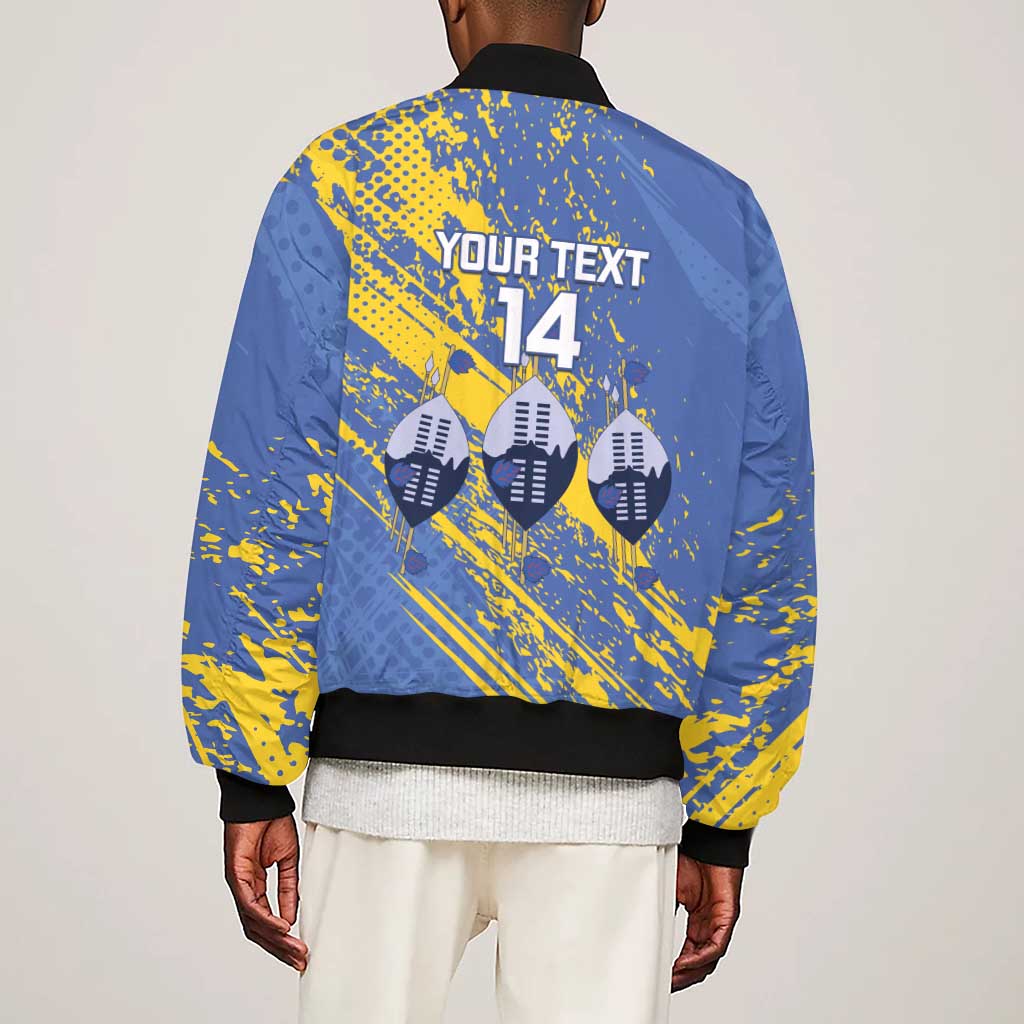 Eswatini Football Custom Sleeve Zip Bomber Jacket Sihlangu Semnikati Blue - African Pride