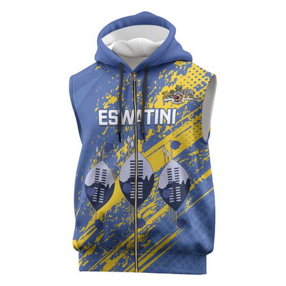 Eswatini Football Custom Sleeveless Zip Hoodie Sihlangu Semnikati Blue - African Pride