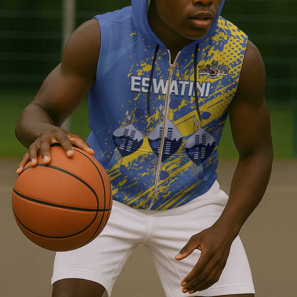Eswatini Football Custom Sleeveless Zip Hoodie Sihlangu Semnikati Blue - African Pride