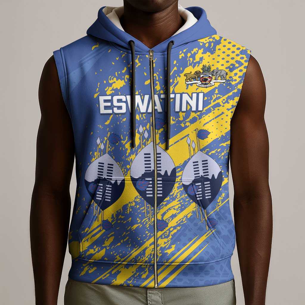 Eswatini Football Custom Sleeveless Zip Hoodie Sihlangu Semnikati Blue - African Pride