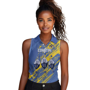 Eswatini Football Custom Women Sleeveless Polo Shirt Sihlangu Semnikati Blue - African Pride