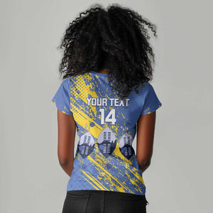 Eswatini Football Custom Women V-Neck T-Shirt Sihlangu Semnikati Blue - African Pride