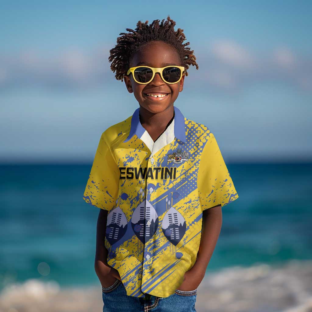 Eswatini Football Custom Kid Hawaiian Shirt Sihlangu Semnikati Yellow - African Pride
