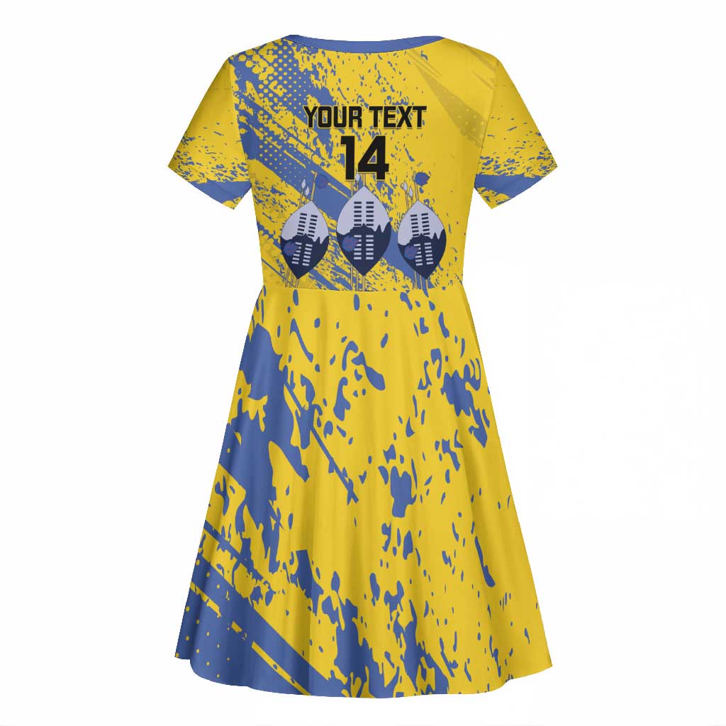 Eswatini Football Custom Kid Short Sleeve Dress Sihlangu Semnikati Yellow - African Pride