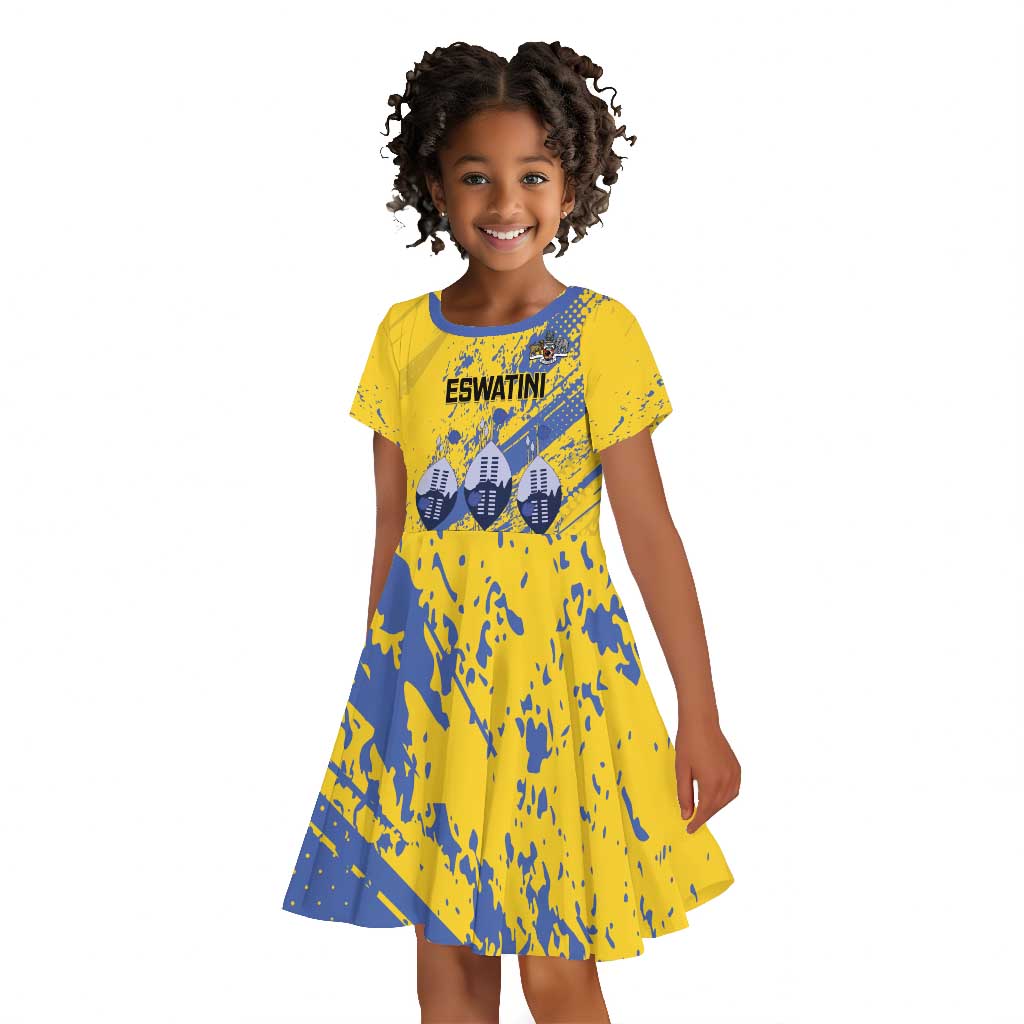 Eswatini Football Custom Kid Short Sleeve Dress Sihlangu Semnikati Yellow - African Pride