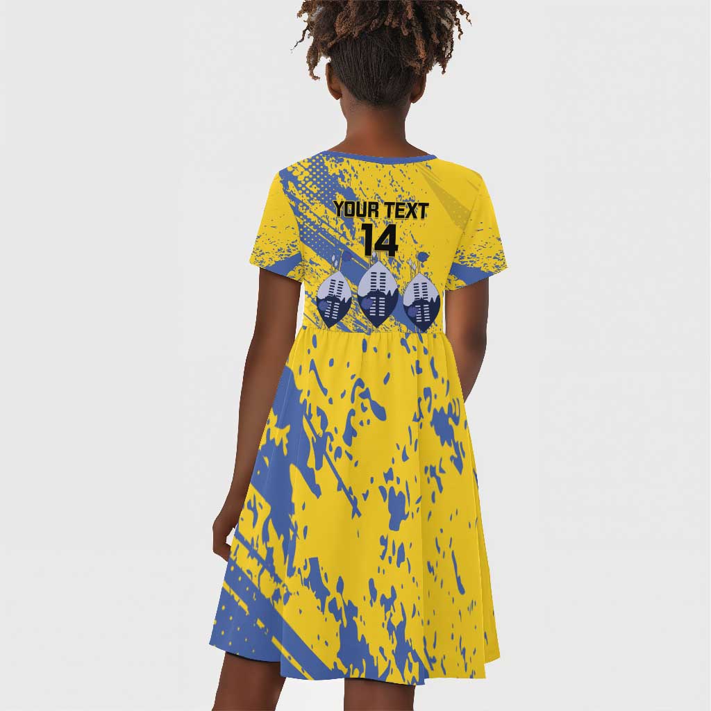 Eswatini Football Custom Kid Short Sleeve Dress Sihlangu Semnikati Yellow - African Pride