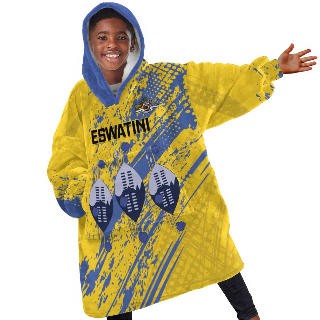 Eswatini Football Custom Kid Wearable Blanket Hoodie Sihlangu Semnikati Yellow - African Pride