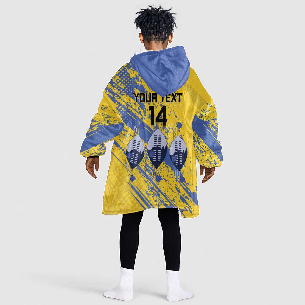 Eswatini Football Custom Kid Wearable Blanket Hoodie Sihlangu Semnikati Yellow - African Pride