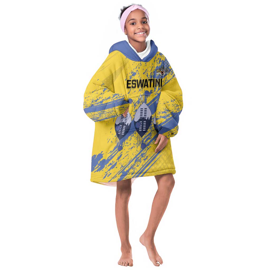Eswatini Football Custom Kid Wearable Blanket Hoodie Sihlangu Semnikati Yellow - African Pride
