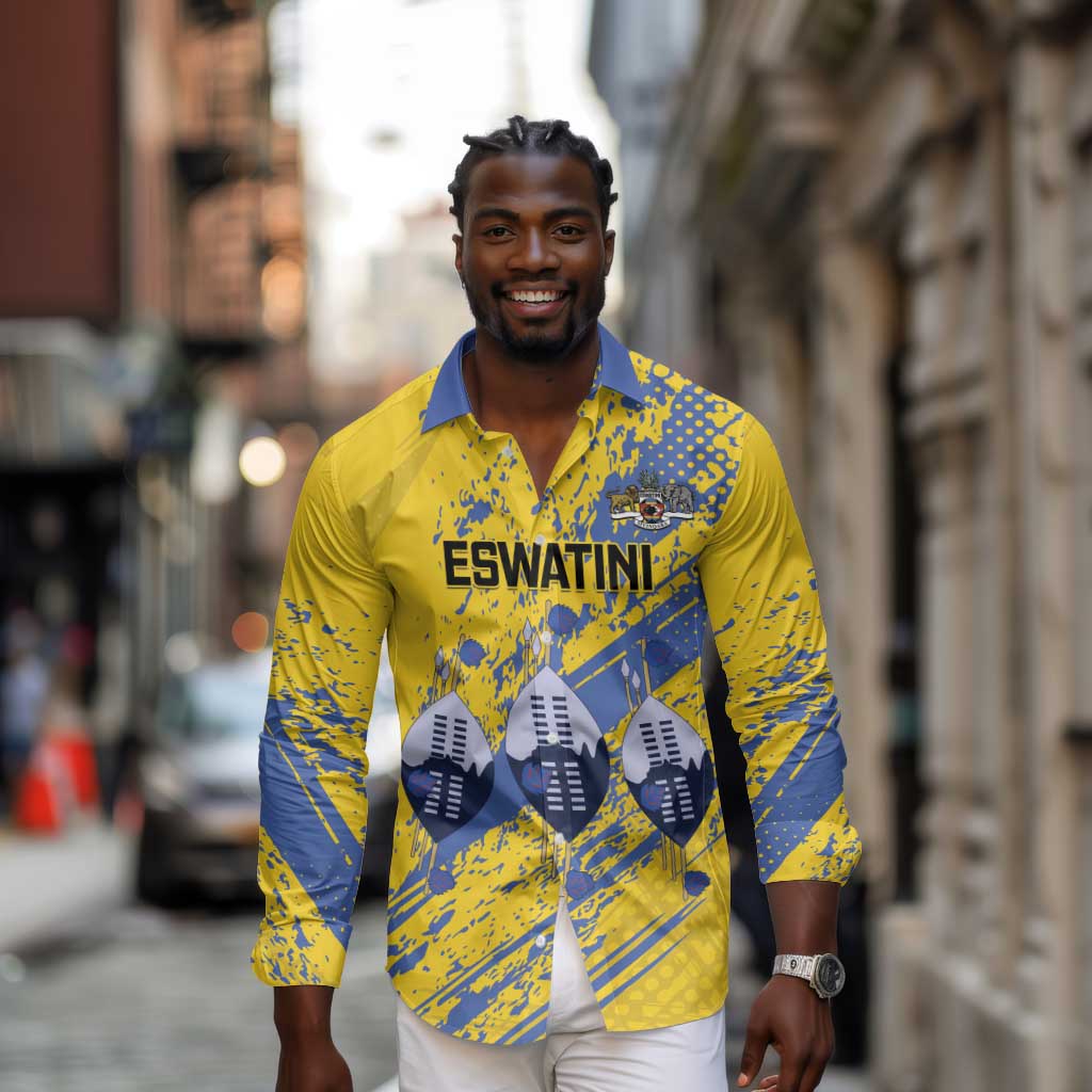 Eswatini Football Custom Long Sleeve Button Shirt Sihlangu Semnikati Yellow - African Pride