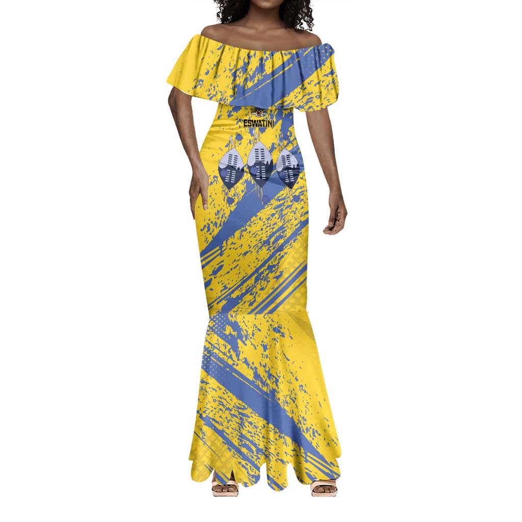 Eswatini Football Custom Mermaid Dress Sihlangu Semnikati Yellow - African Pride