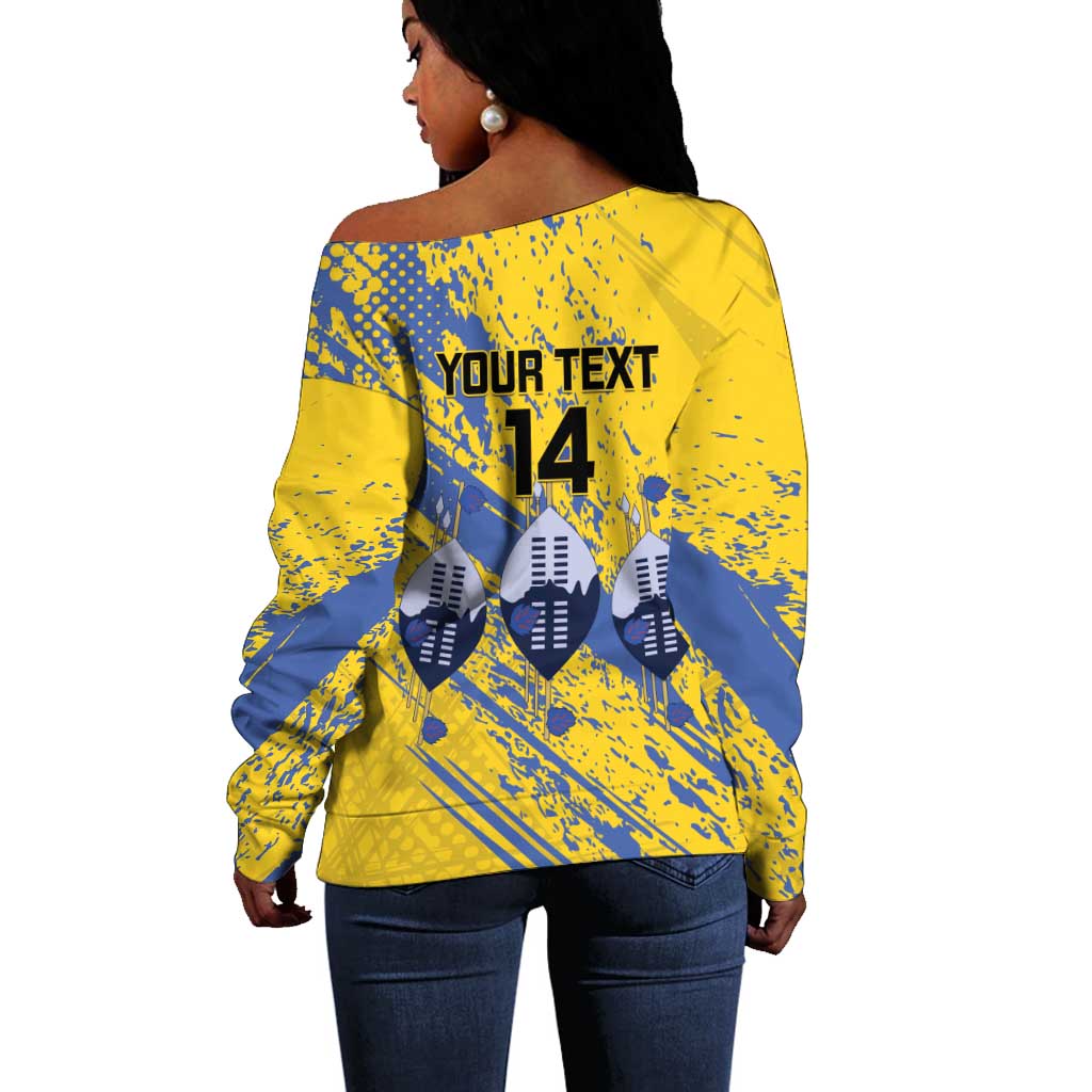 Eswatini Football Custom Off Shoulder Sweater Sihlangu Semnikati Yellow - African Pride