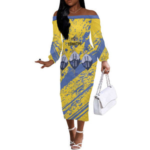 Eswatini Football Custom Off The Shoulder Long Sleeve Dress Sihlangu Semnikati Yellow - African Pride