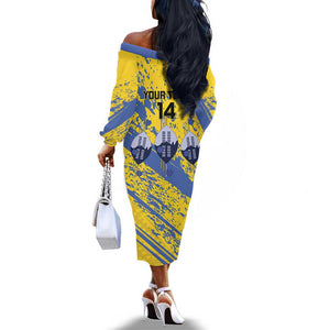 Eswatini Football Custom Off The Shoulder Long Sleeve Dress Sihlangu Semnikati Yellow - African Pride