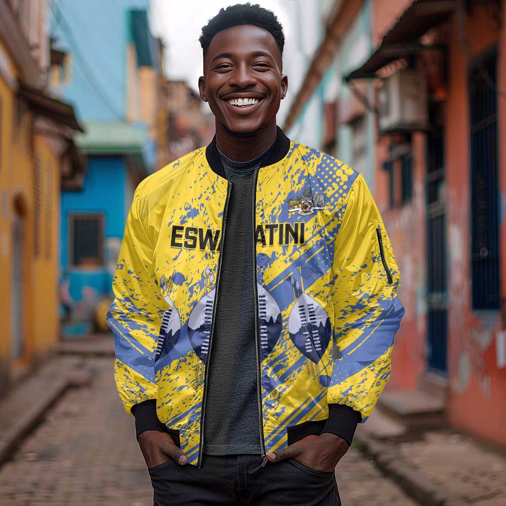 Eswatini Football Custom Sleeve Zip Bomber Jacket Sihlangu Semnikati Yellow - African Pride