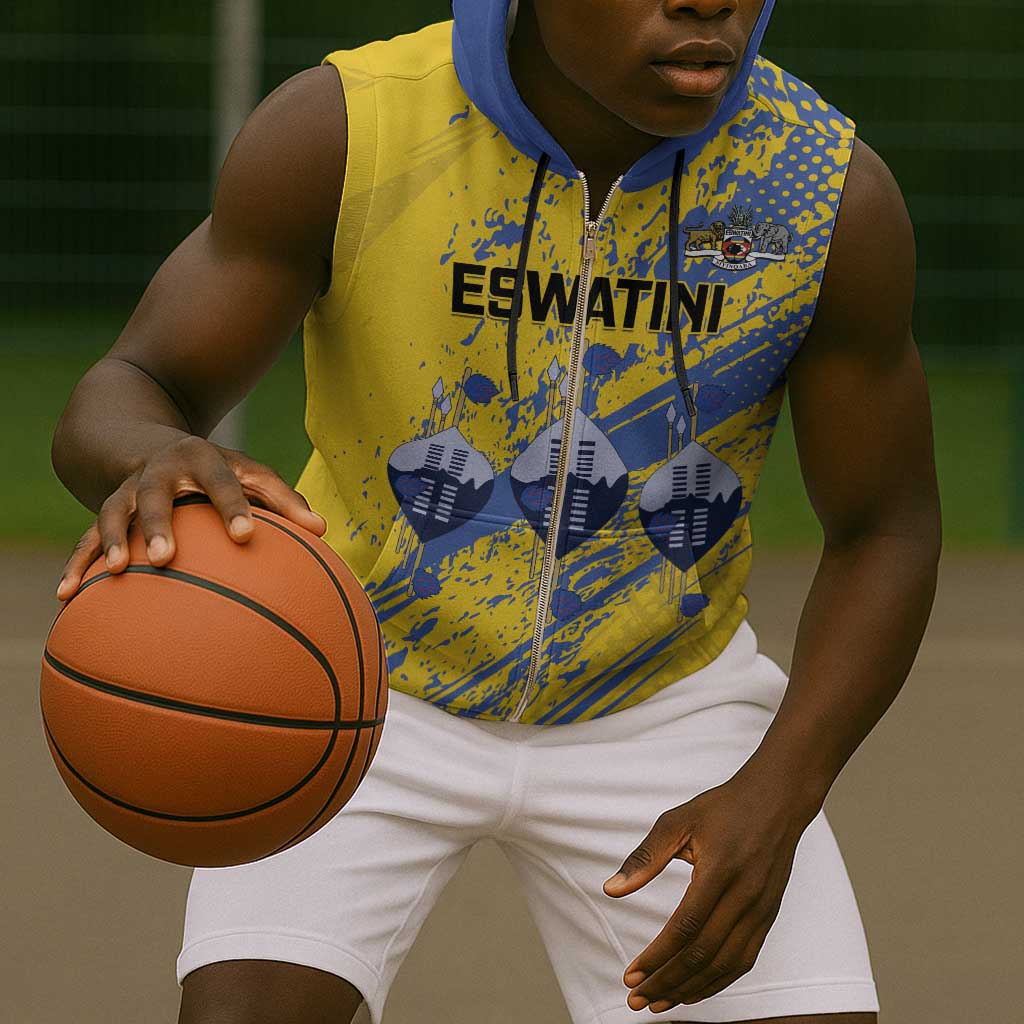 Eswatini Football Custom Sleeveless Zip Hoodie Sihlangu Semnikati Yellow - African Pride