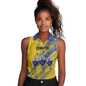Eswatini Football Custom Women Sleeveless Polo Shirt Sihlangu Semnikati Yellow - African Pride