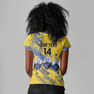 Eswatini Football Custom Women V-Neck T-Shirt Sihlangu Semnikati Yellow - African Pride