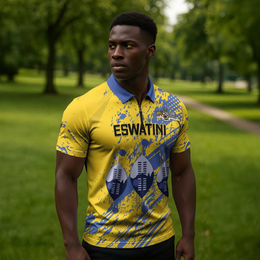 Eswatini Football Custom Zipper Polo Shirt Sihlangu Semnikati Yellow