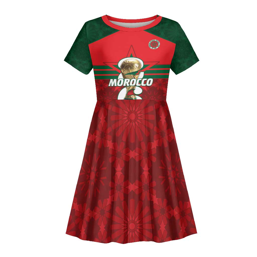 Personalized Morocco Football Kid Short Sleeve Dress 2026 Come On Atlas Lions - African Pride