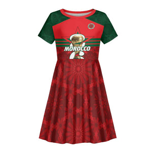 Personalized Morocco Football Kid Short Sleeve Dress 2026 Come On Atlas Lions - African Pride