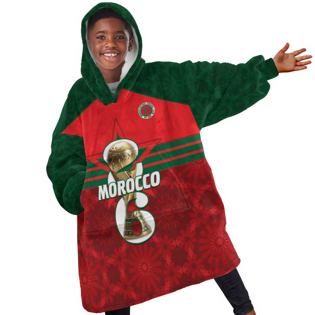 Personalized Morocco Football Kid Wearable Blanket Hoodie 2026 Come On Atlas Lions - African Pride
