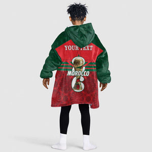 Personalized Morocco Football Kid Wearable Blanket Hoodie 2026 Come On Atlas Lions - African Pride