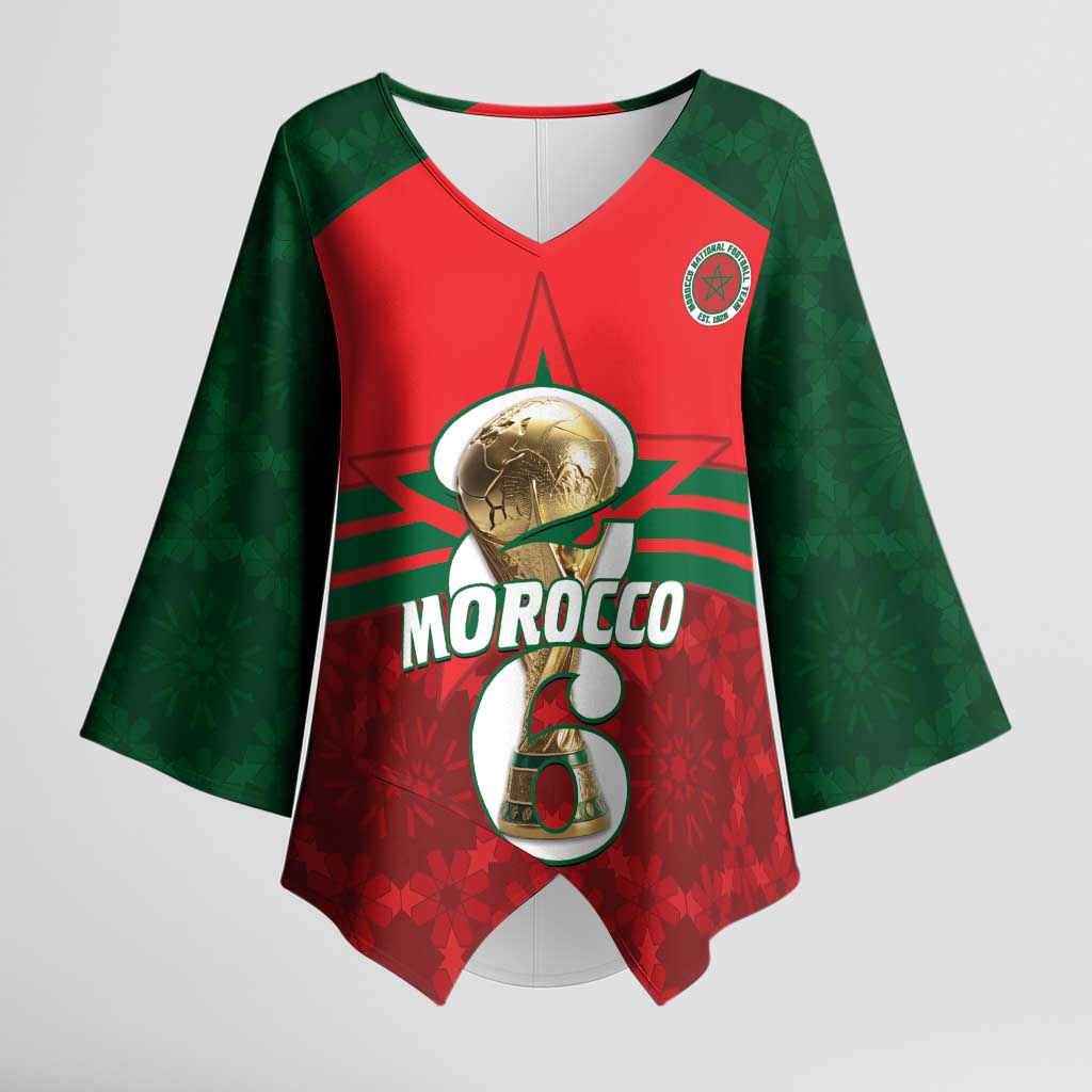 Personalized Morocco Football Kimono Sleeve Blouse 2026 Come On Atlas Lions - African Pride
