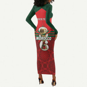 Personalized Morocco Football Long Sleeve Bodycon Dress 2026 Come On Atlas Lions - African Pride