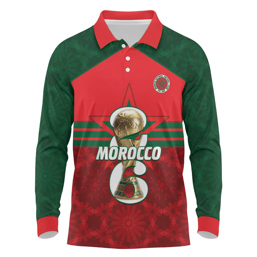Personalized Morocco Football Long Sleeve Polo Shirt 2026 Come On Atlas Lions - African Pride
