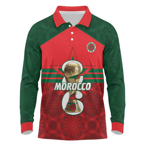 Personalized Morocco Football Long Sleeve Polo Shirt 2026 Come On Atlas Lions - African Pride