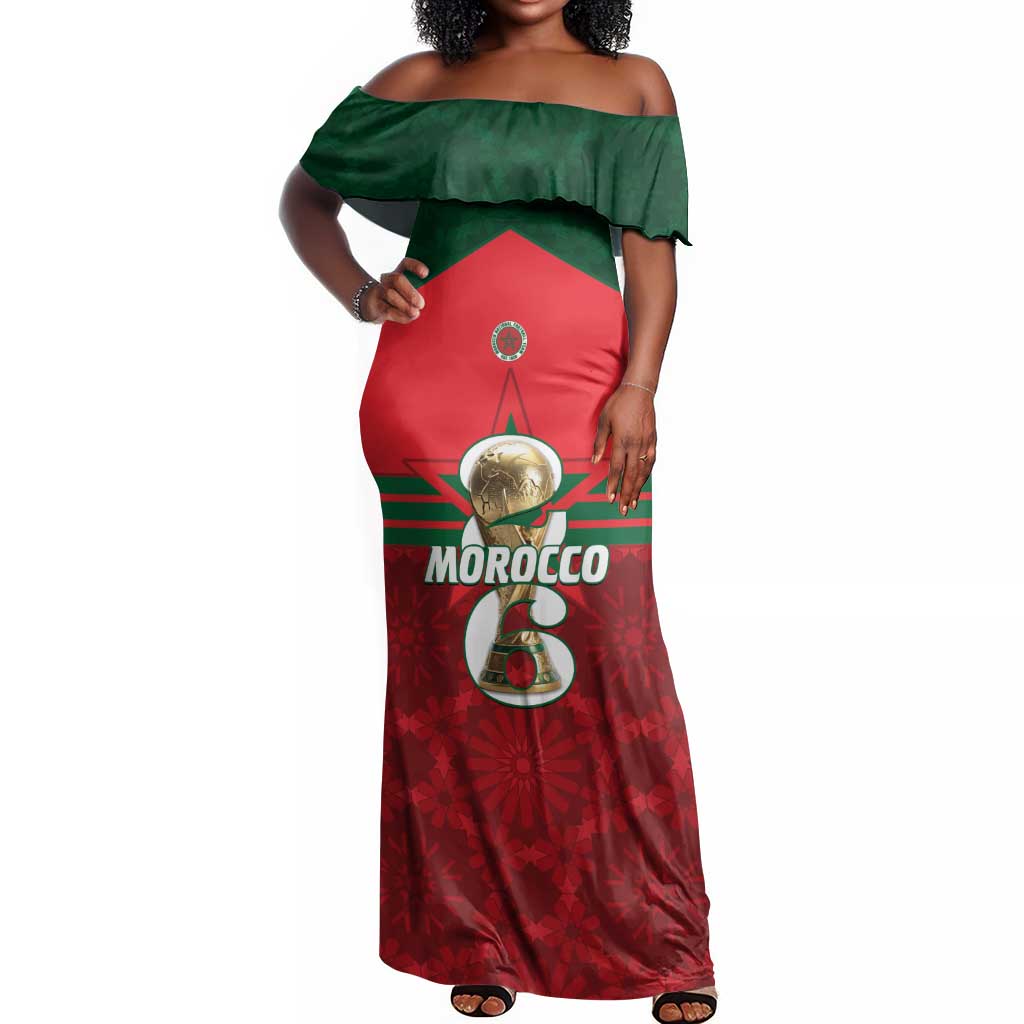 Personalized Morocco Football Off Shoulder Maxi Dress 2026 Come On Atlas Lions - African Pride