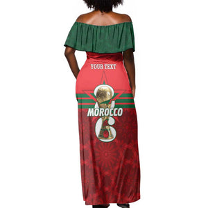 Personalized Morocco Football Off Shoulder Maxi Dress 2026 Come On Atlas Lions - African Pride