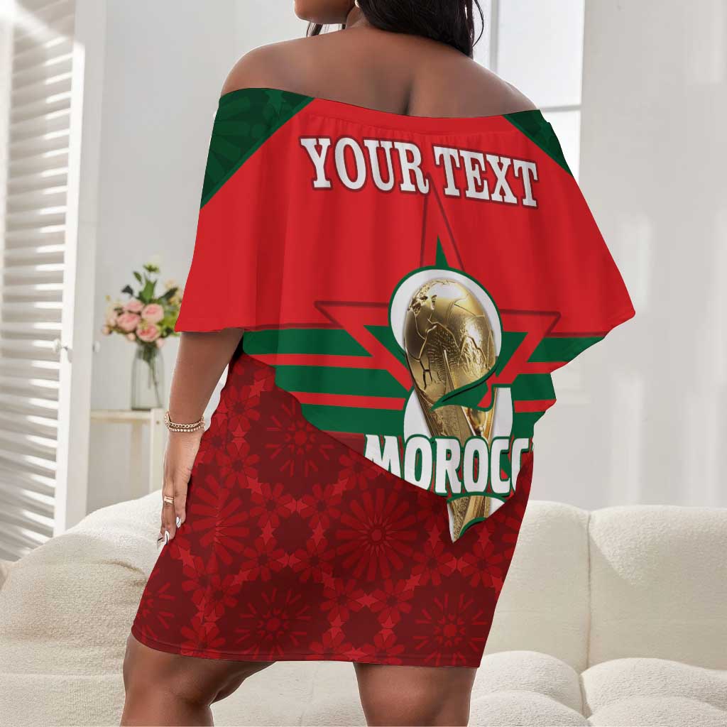 Personalized Morocco Football Off Shoulder Short Dress 2026 Come On Atlas Lions - African Pride