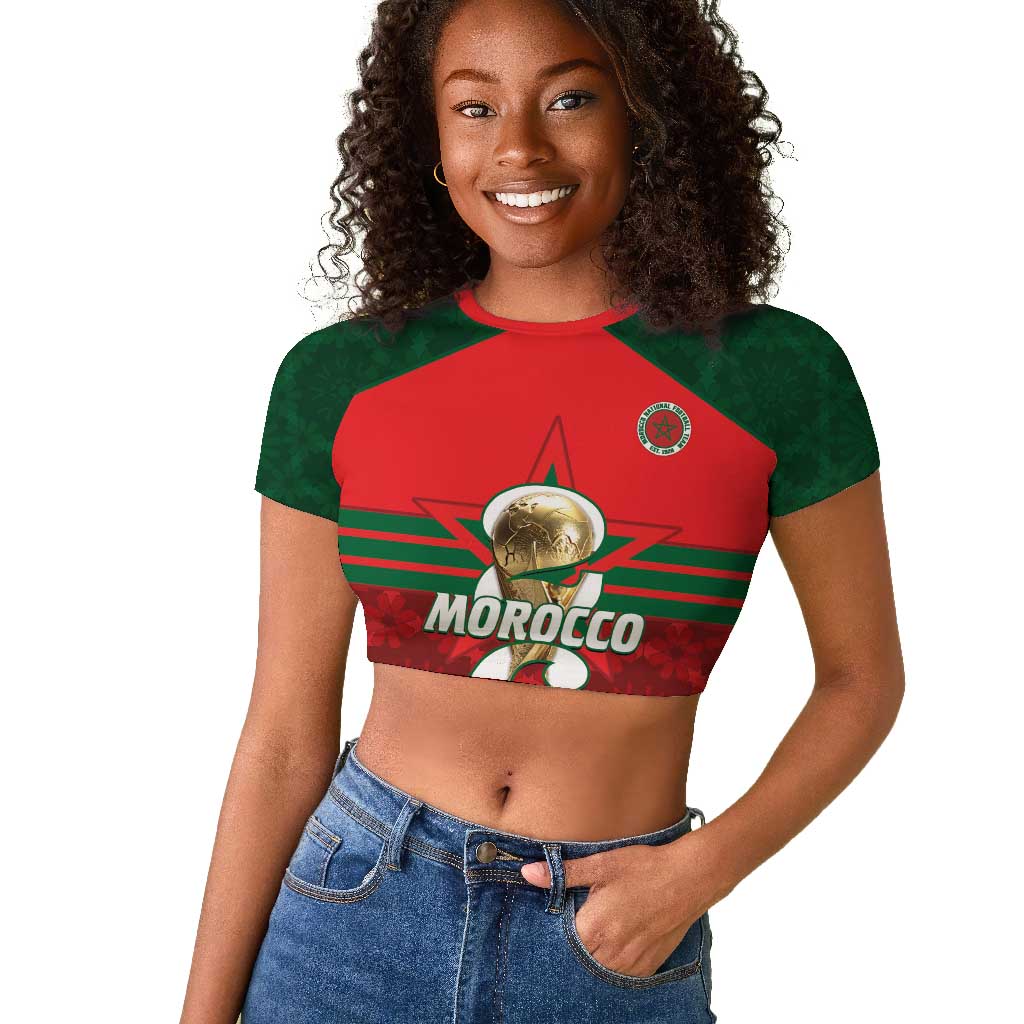 Personalized Morocco Football Raglan Cropped T shirt 2026 Come On Atlas Lions - African Pride