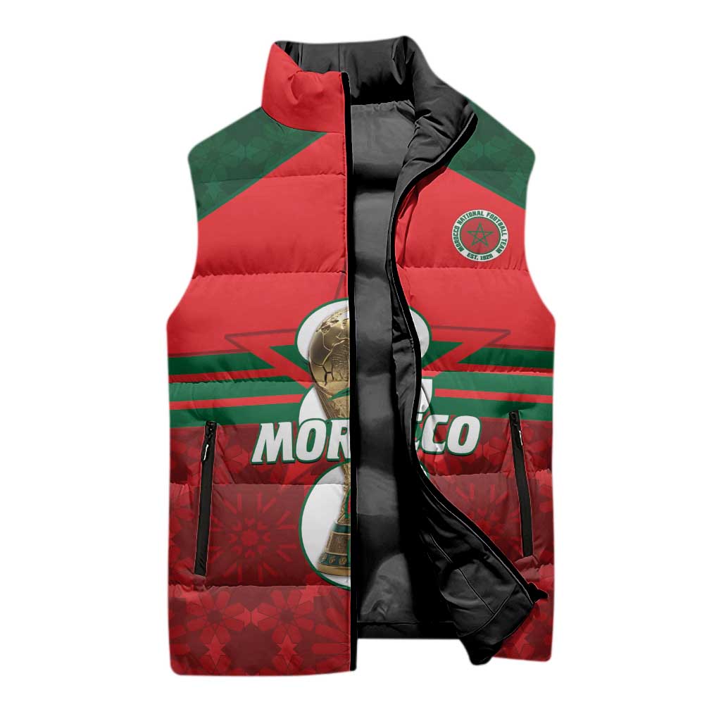 Personalized Morocco Football Sleeveless Puffer Jacket 2026 Come On Atlas Lions - African Pride