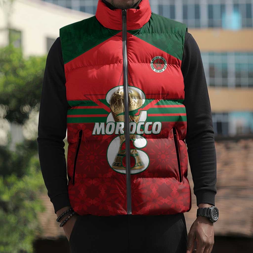 Personalized Morocco Football Sleeveless Puffer Jacket 2026 Come On Atlas Lions - African Pride