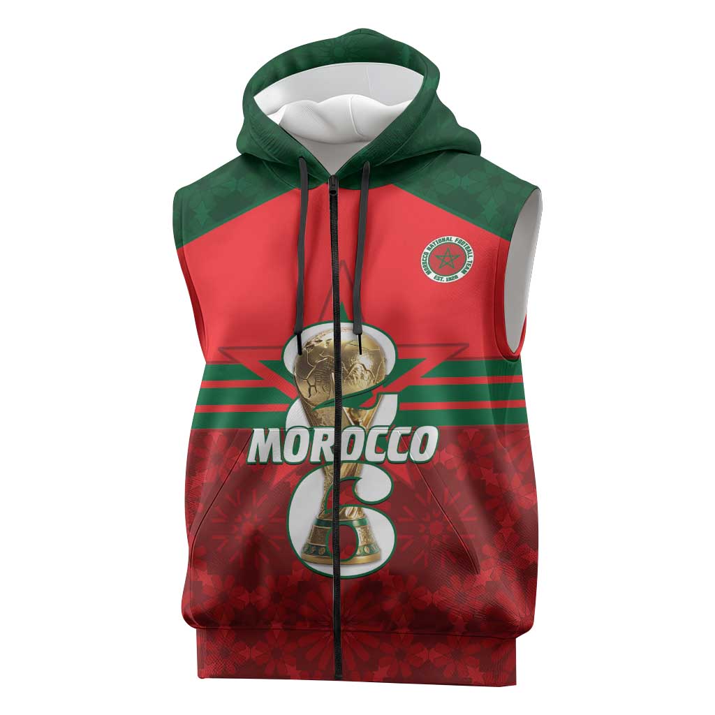 Personalized Morocco Football Sleeveless Zip Hoodie 2026 Come On Atlas Lions - African Pride