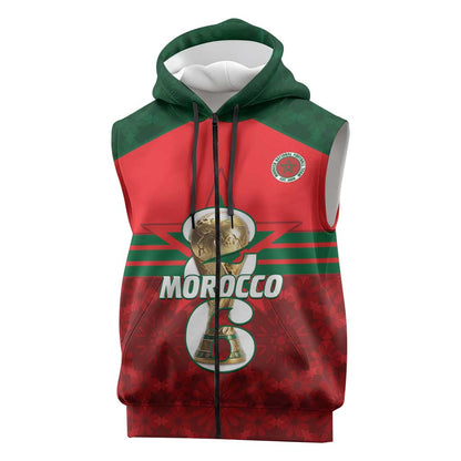 Personalized Morocco Football Sleeveless Zip Hoodie 2026 Come On Atlas Lions - African Pride