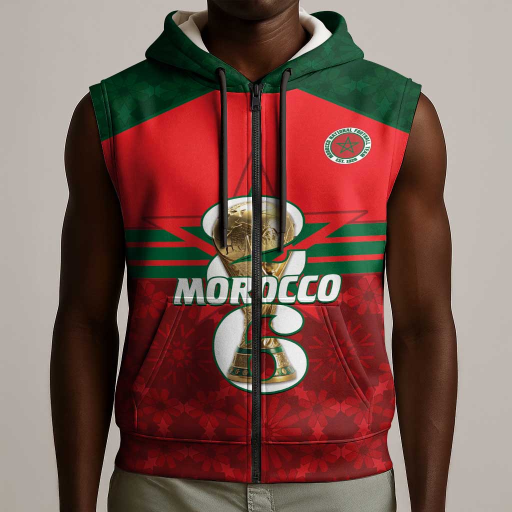Personalized Morocco Football Sleeveless Zip Hoodie 2026 Come On Atlas Lions - African Pride