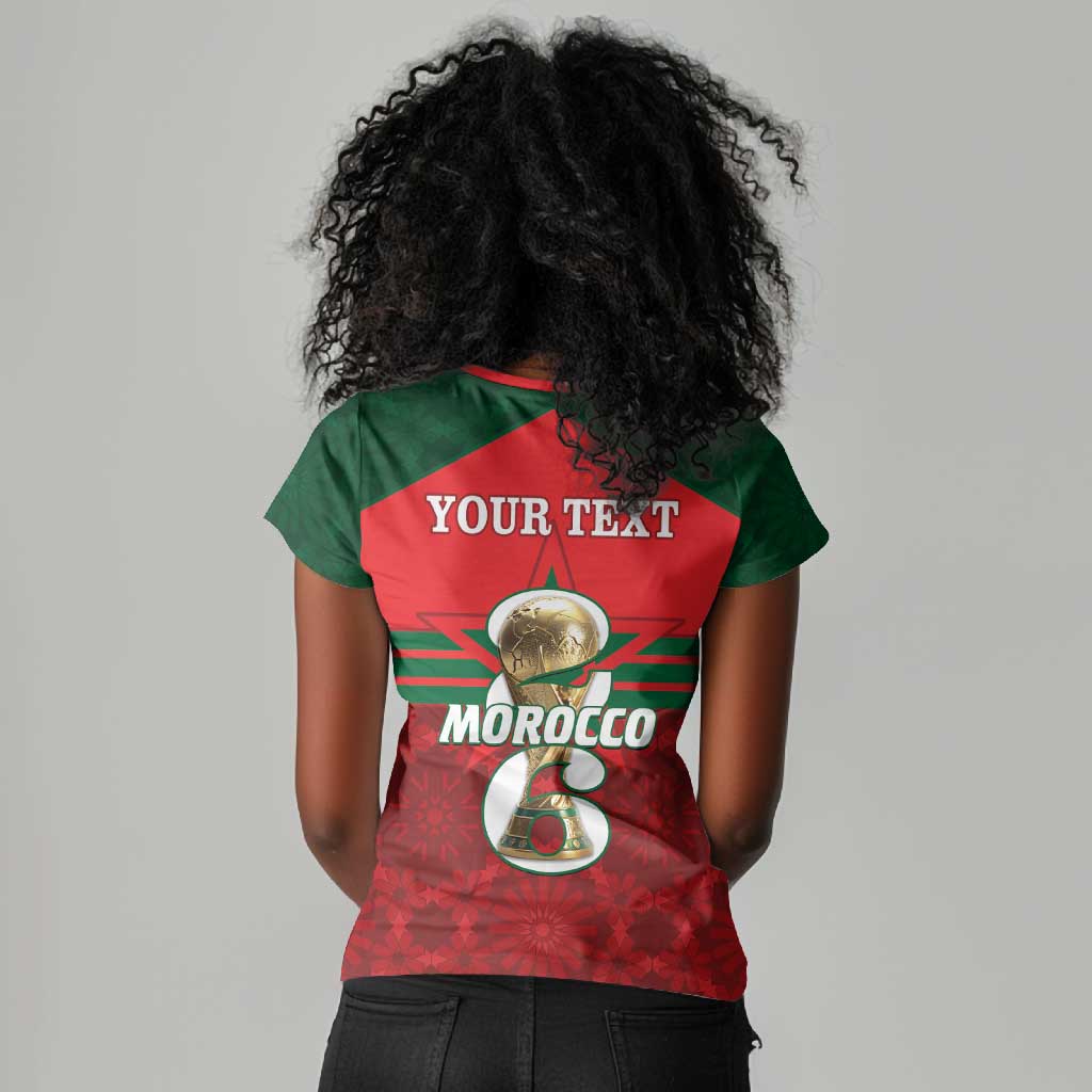 Personalized Morocco Football Women V-Neck T-Shirt 2026 Come On Atlas Lions LT14